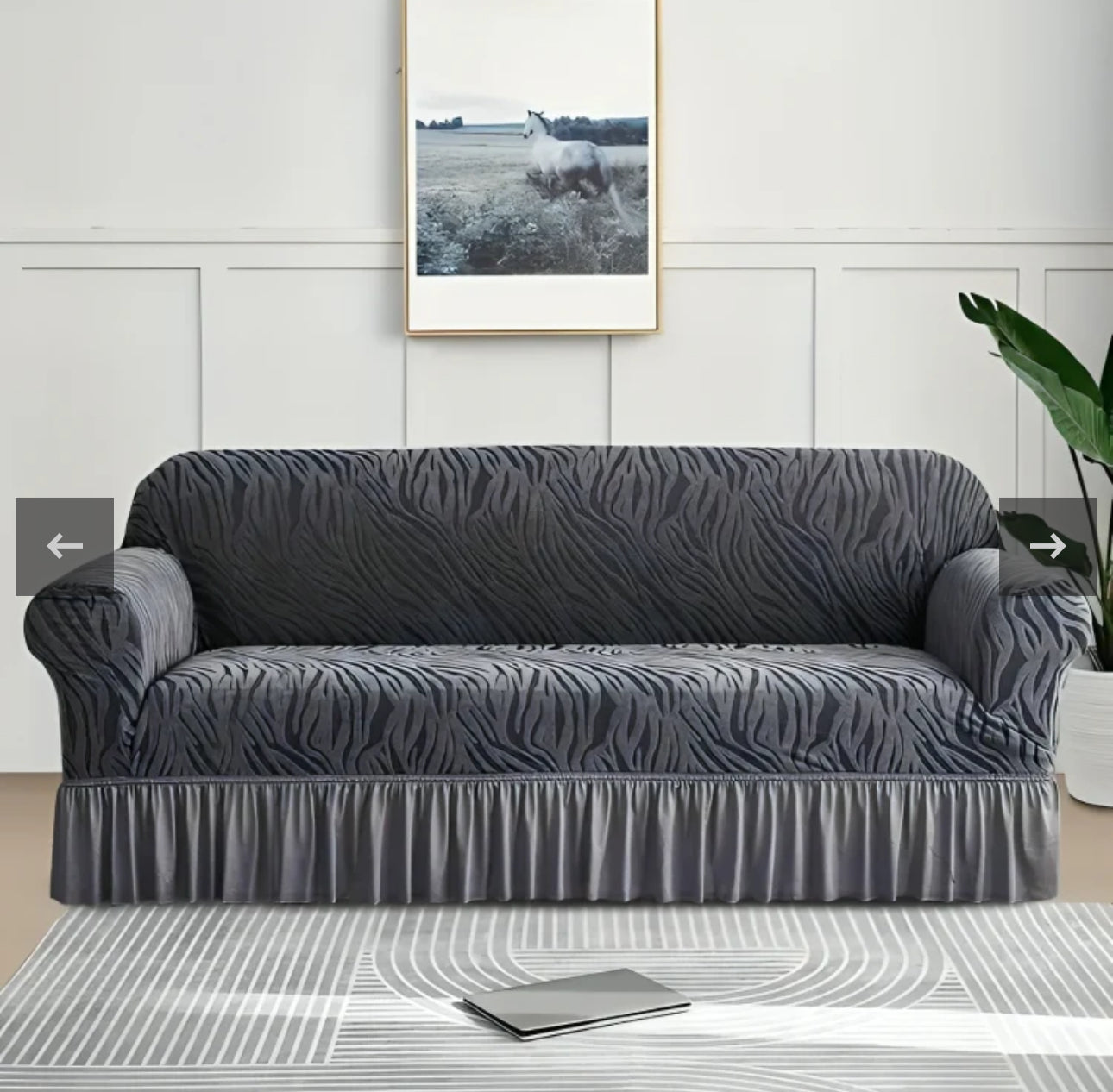 Zebra Style Velvet Sofa Cover (Grey)