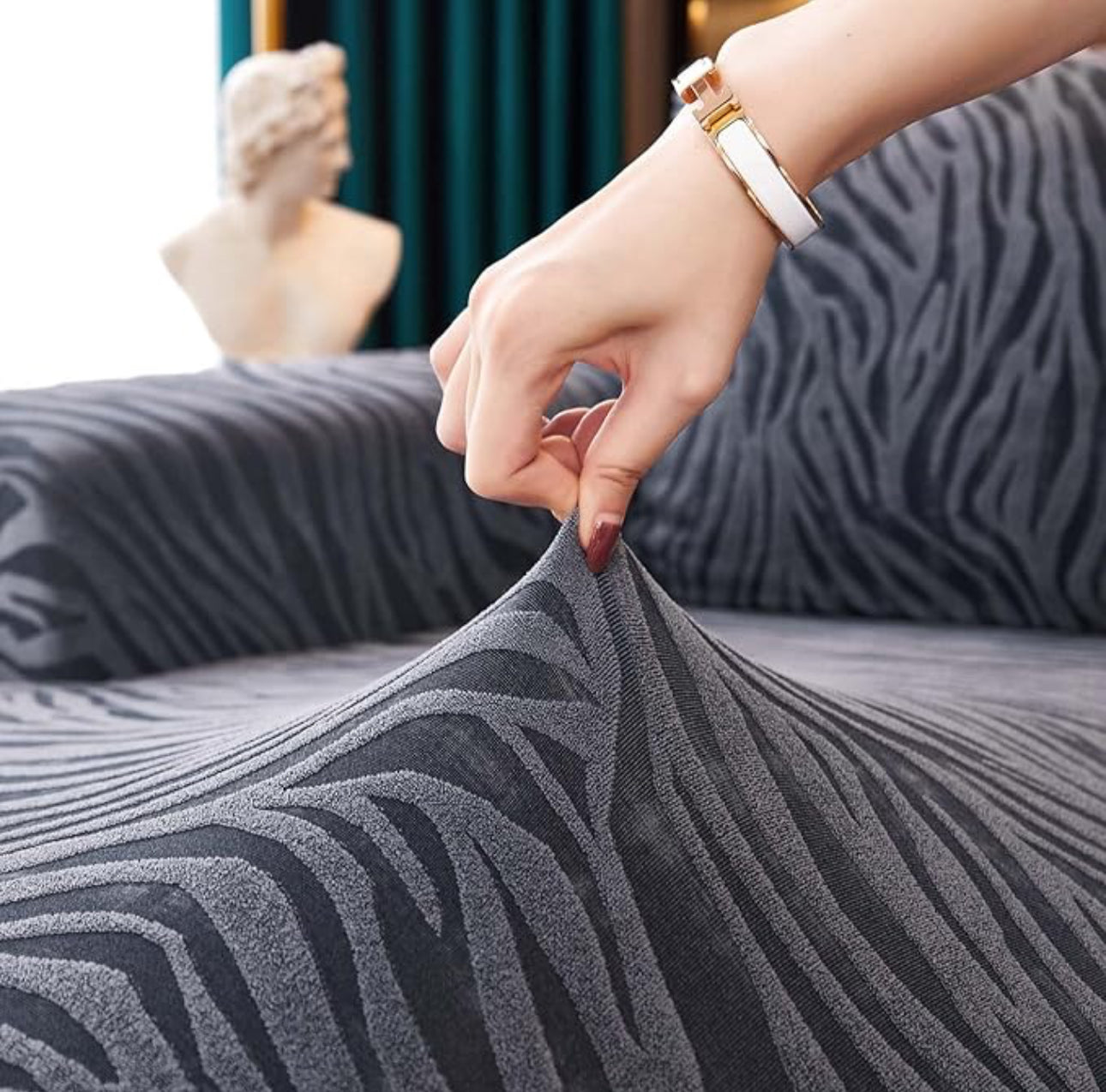 Zebra Style Velvet Sofa Cover (Grey)