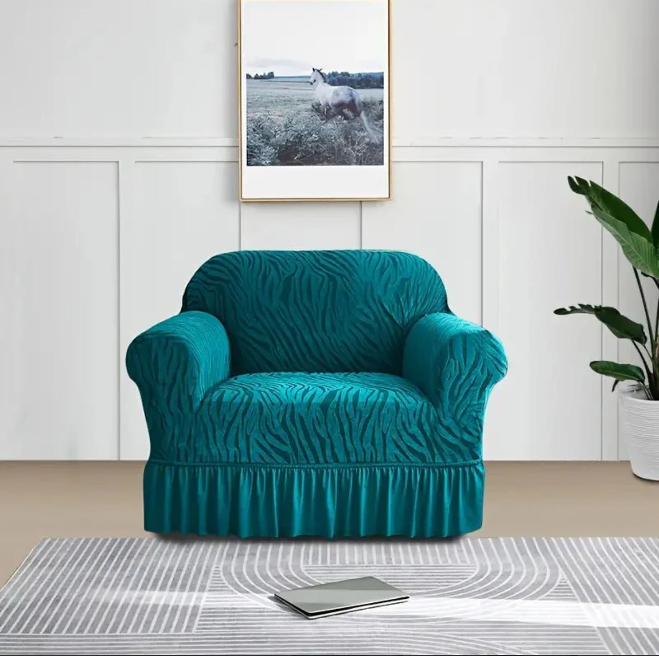 Zebra Style Velvet Sofa Cover (Green)