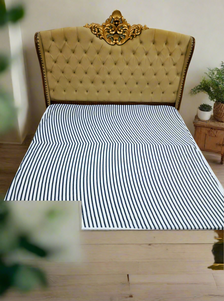 Water Proof Fitted Mattress Cover (Blue Stripe Pattern)