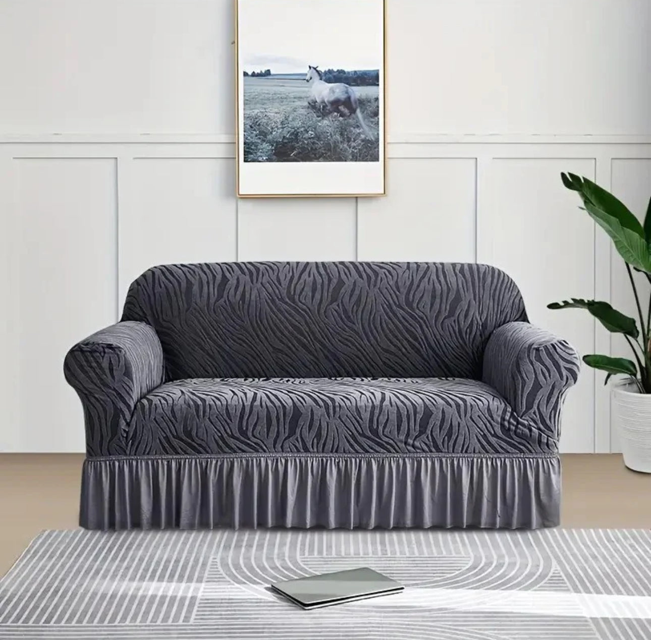 Zebra Style Velvet Sofa Cover (Grey)