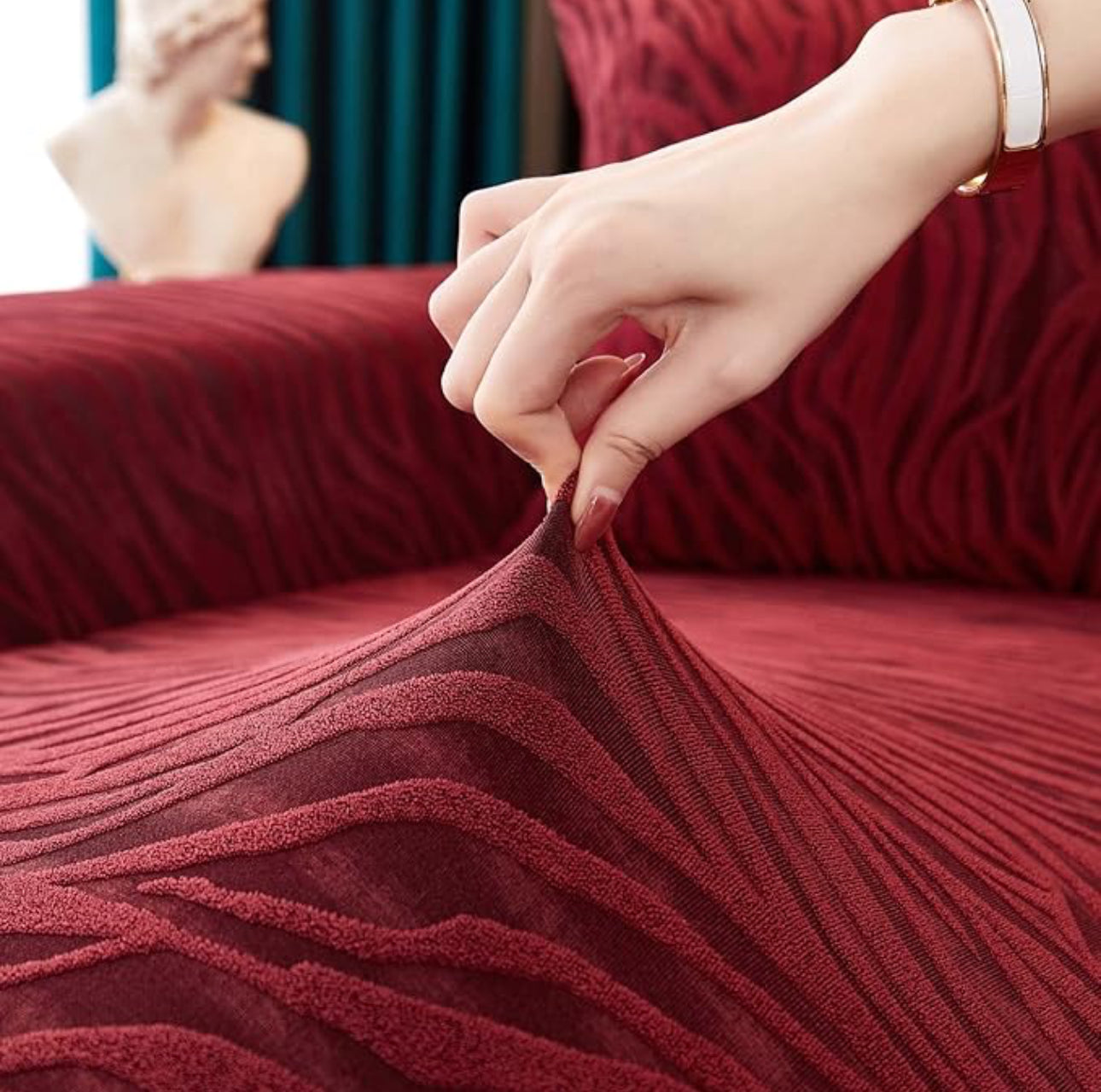 Zebra Style Velvet Sofa Cover Maroon