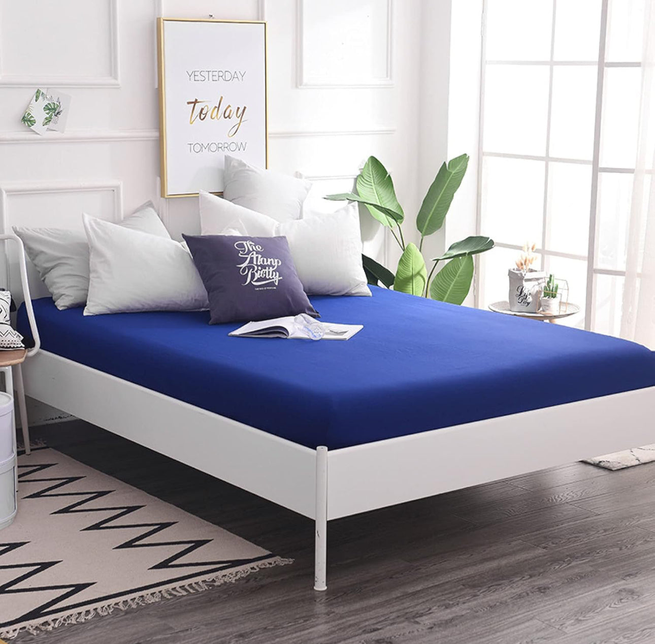 Premium Terry Cotton Waterproof Mattress Cover (Blue)