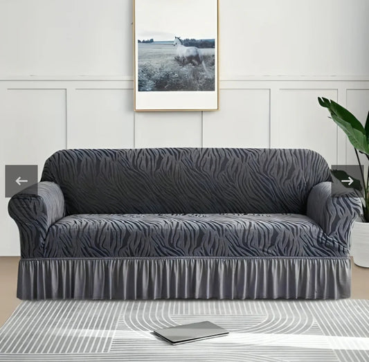 Zebra Style Velvet Sofa Cover (Grey)