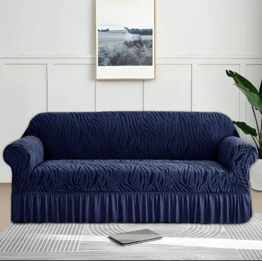 Zebra Style Velvet Sofa Cover (Dark Blue)