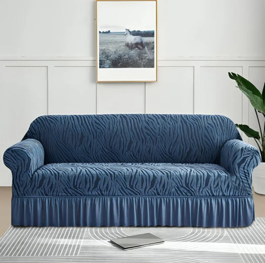 Zebra Style Velvet Sofa Cover (Bluish Zinc)