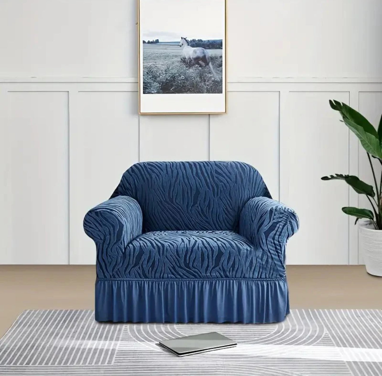 Zebra Style Velvet Sofa Cover (Bluish Zinc)