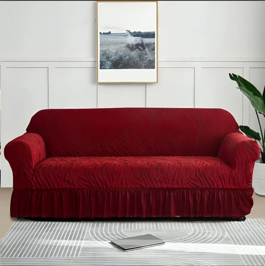 Zebra Style Velvet Sofa Cover Maroon