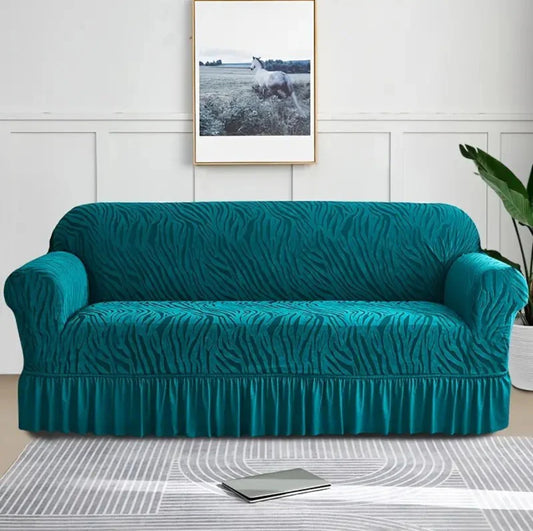 Zebra Style Velvet Sofa Cover (Green)