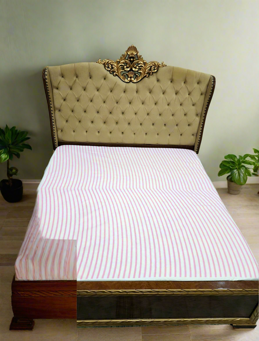 WaterProof Fitted Mattress Cover (Pink Stripe Pattern)