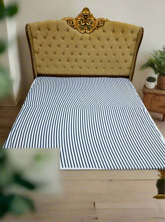 Water Proof Fitted Mattress Cover (Blue Stripe Pattern)