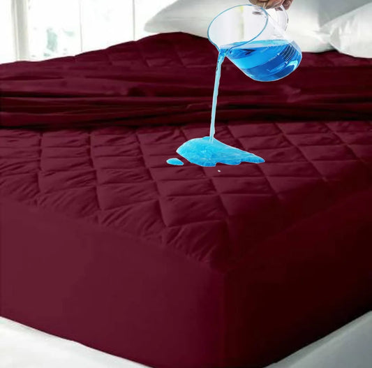 Premium Quilted Waterproof Mattress Cover (Mehroon)