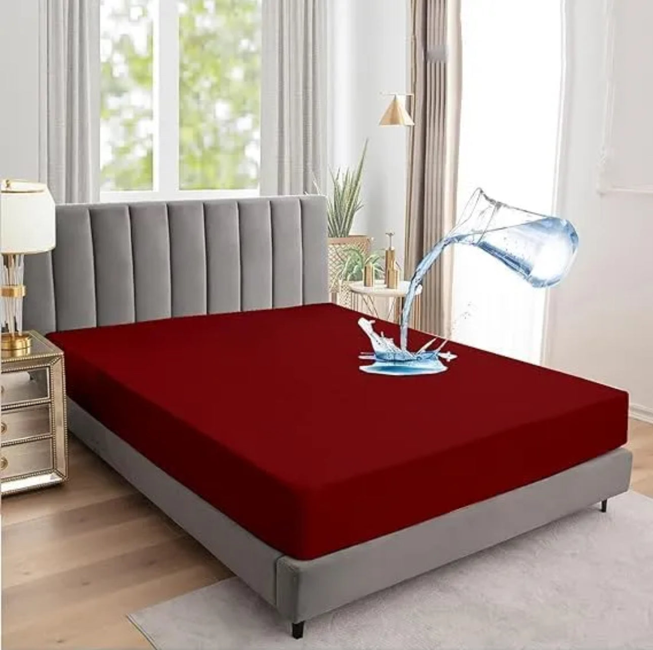 Premium Terry Cotton Waterproof Mattress Cover (Mehroon)