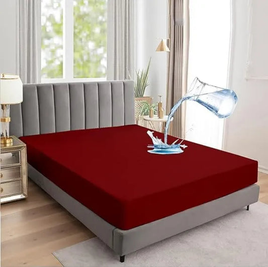 Premium Terry Cotton Waterproof Mattress Cover (Mehroon)