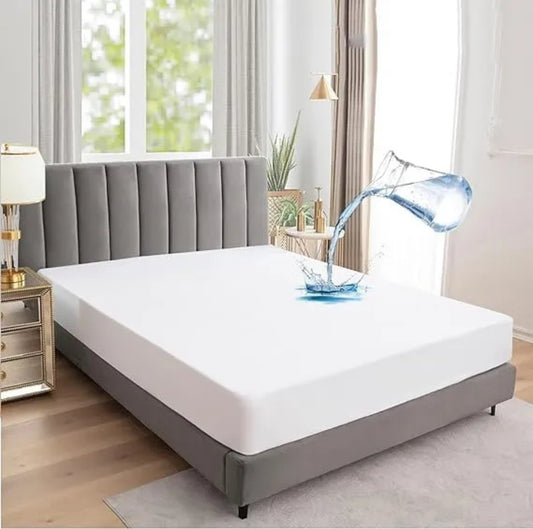 Premium Terry Cotton Waterproof Mattress Cover (White)