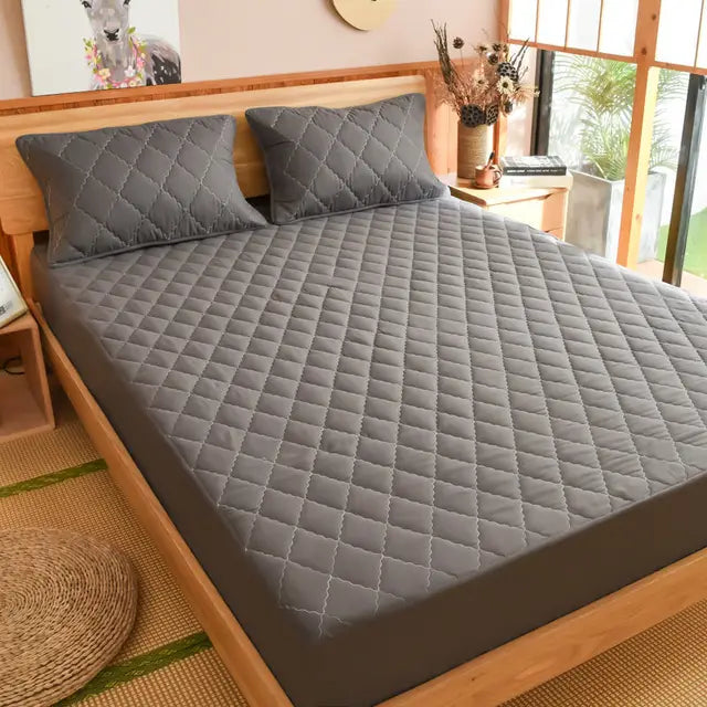 Quilted Waterproof Mattress Protector Fitted Grey